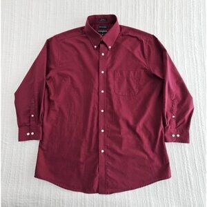 Saddlebred Easy Care Oxford Shirt Men's 17 32/33‎ Burgundy Button Up Long Sleeve